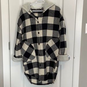 Plaid shacket, black/grey/cream XS